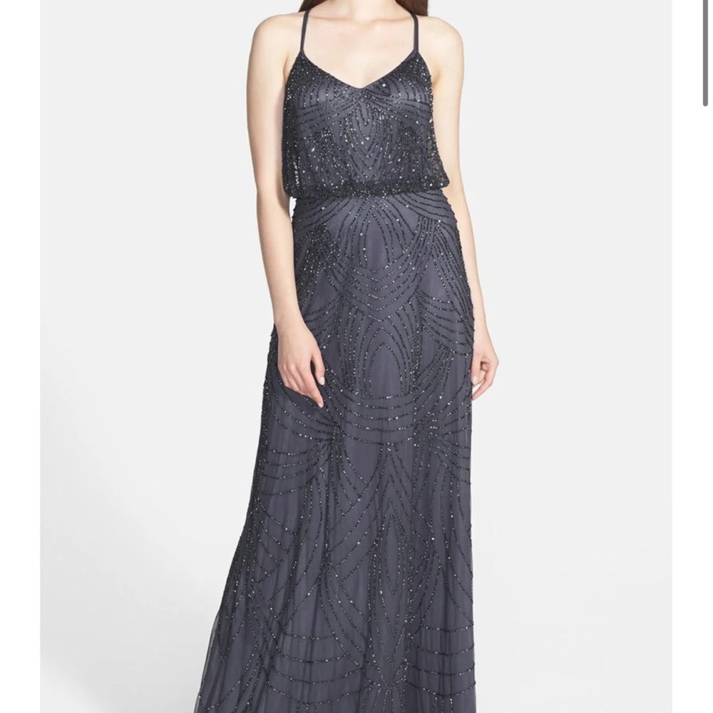 Adrianna Papell Gray Sleeveless Maxi Gown